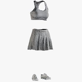 3D Skirt with Sports Bra and Sneakers
